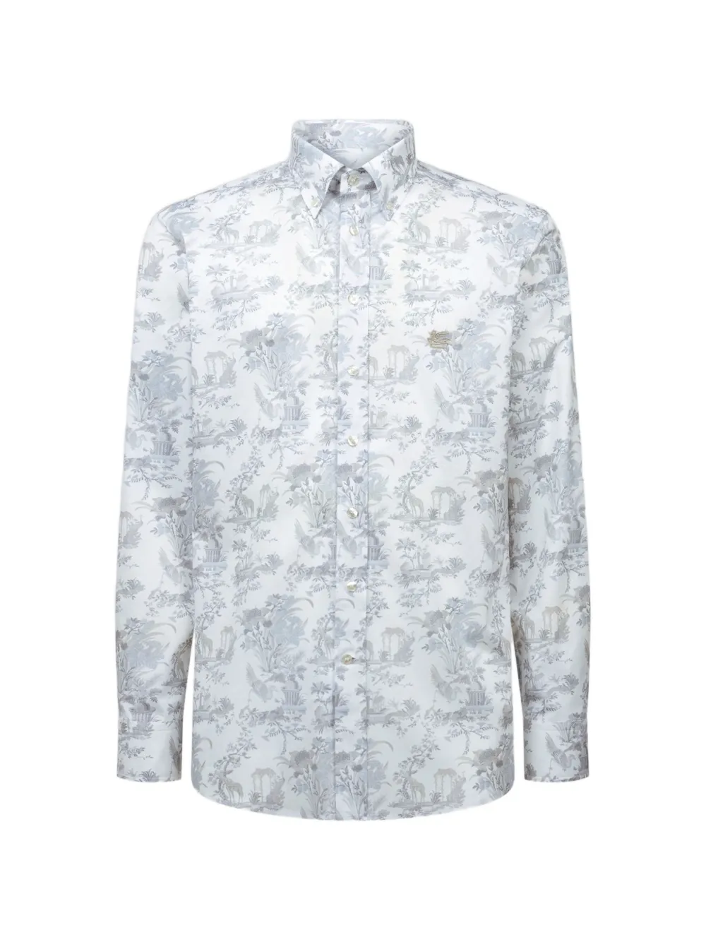 ETRO stretch cotton button-down shirt with flower and animal-motif - White