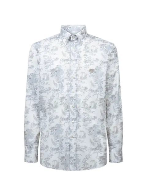 ETRO stretch cotton button-down shirt with flower and animal-motif 