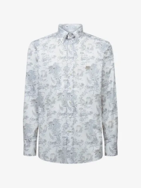 ETRO camisa de algodón stretch con botones y motivo floral y animal