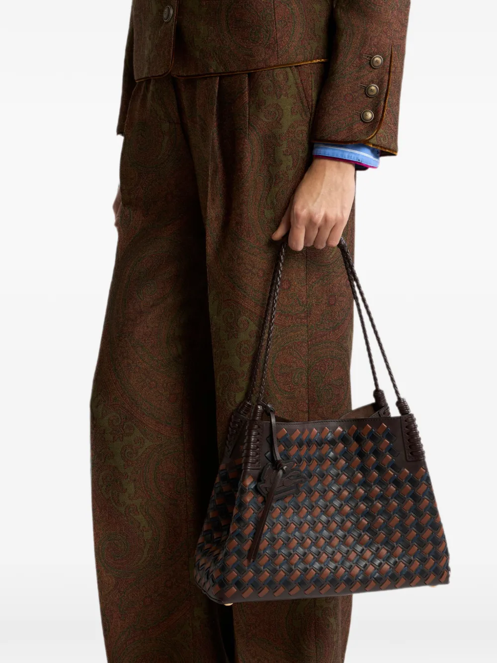 ETRO Medium Libra shopper van geweven leer Bruin