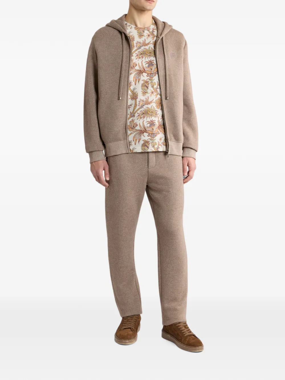 ETRO Gebreide jacquard sweater met capuchon en Arnica-motief Beige