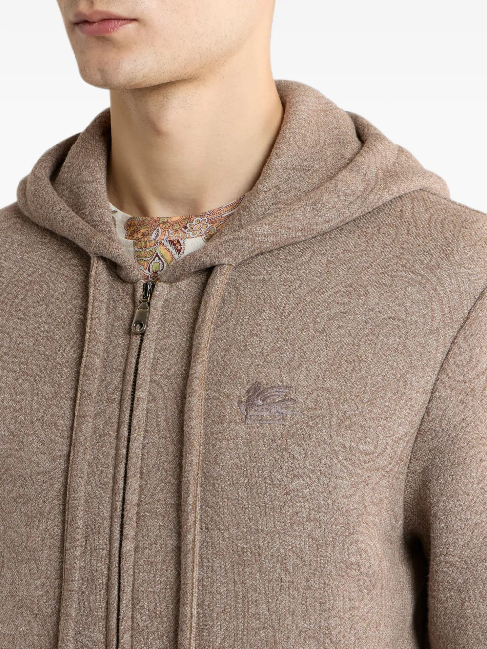 ETRO Gebreide jacquard sweater met capuchon en Arnica-motief Beige