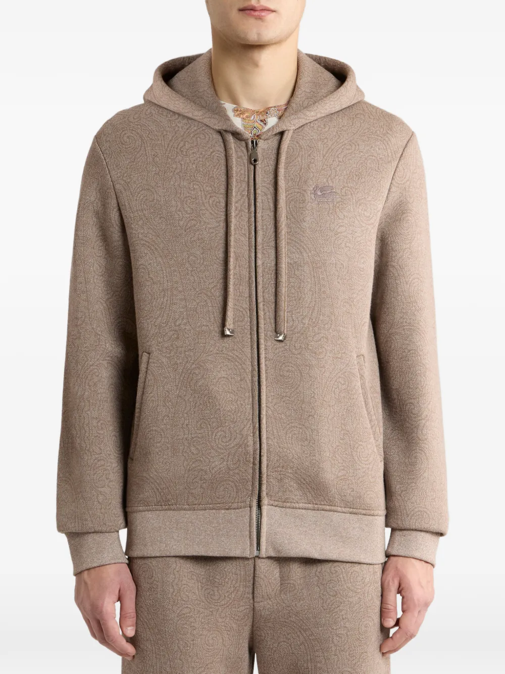 ETRO Gebreide jacquard sweater met capuchon en Arnica-motief Beige