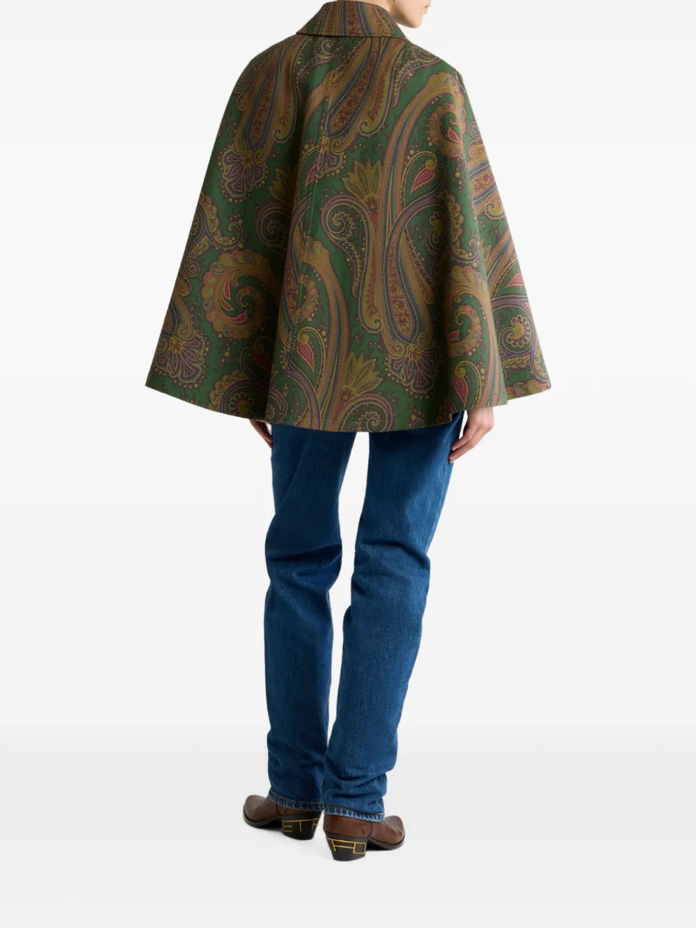 ETRO Katoenen gabardine trenchcoat-stijl cape met Paisley-motief Groen
