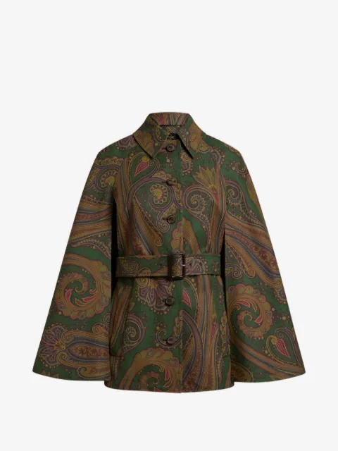 ETRO cotton gabardine trench coat-style cape with Paisley motif