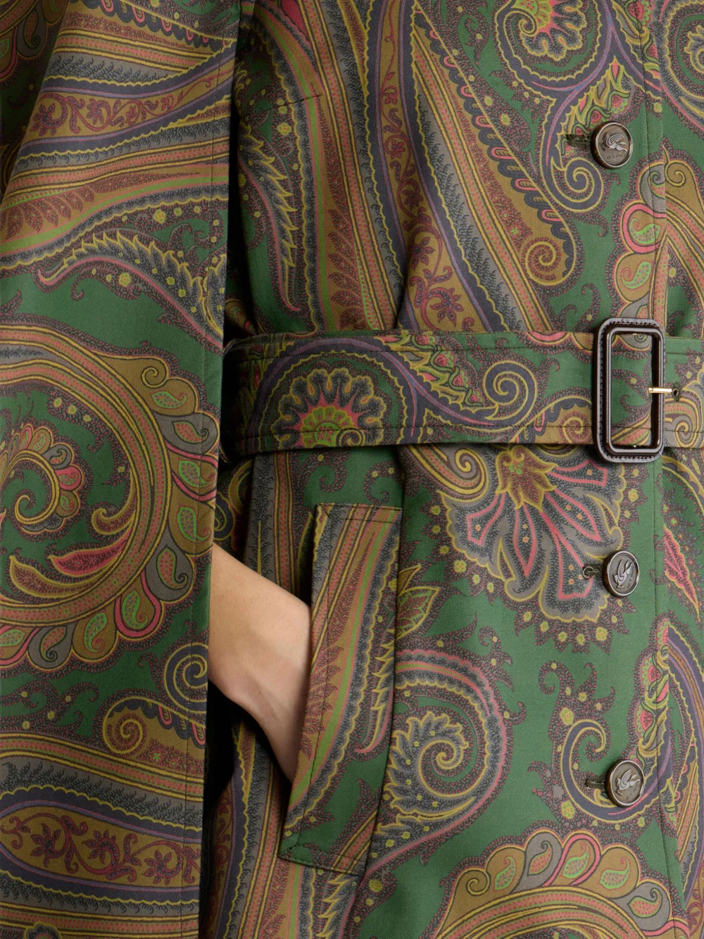 ETRO Katoenen gabardine trenchcoat-stijl cape met Paisley-motief Groen
