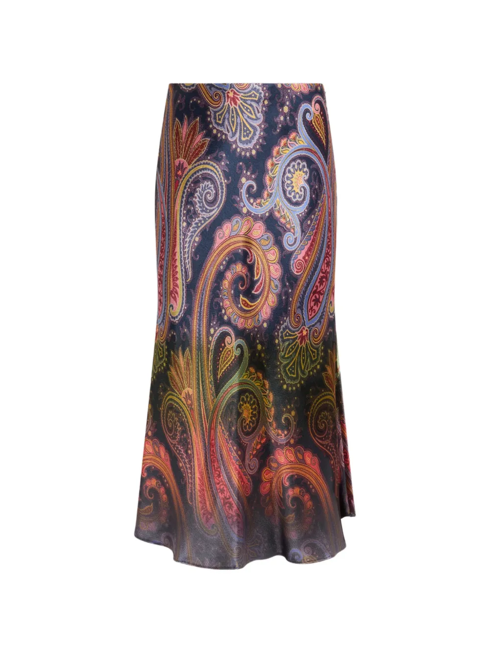 ETRO Envers satin midi skirt with placed degradé paisley print - Blau