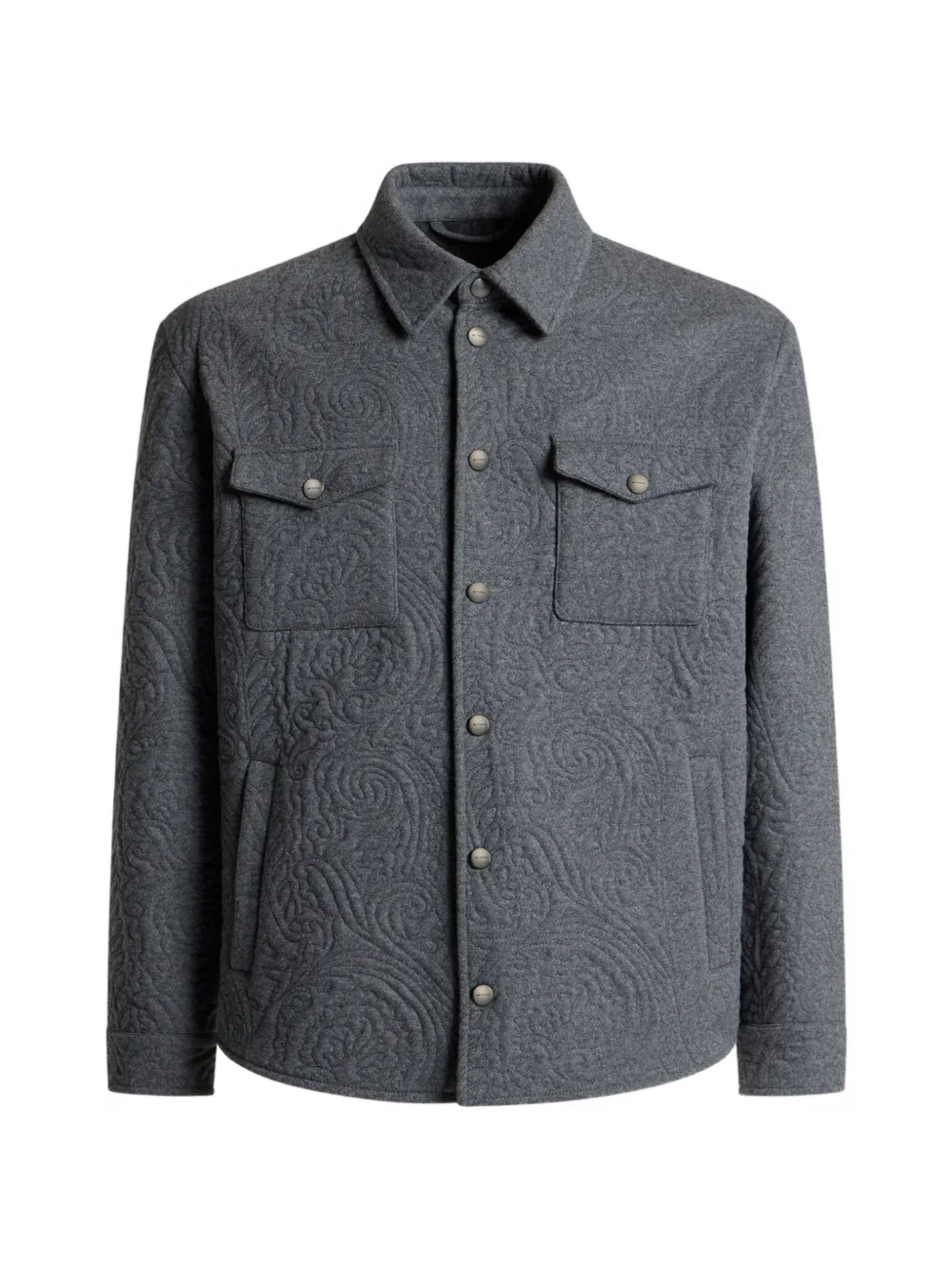 ETRO cotton-blend overshirt with quilt-effect Paisley embroidery - Grau