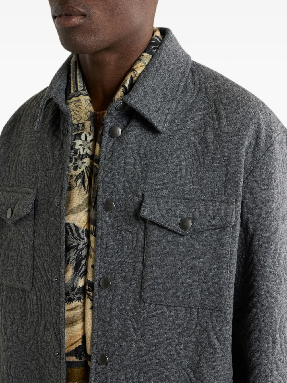 ETRO Shirtjack van katoenblend met geborduurd paisley-effect Grijs