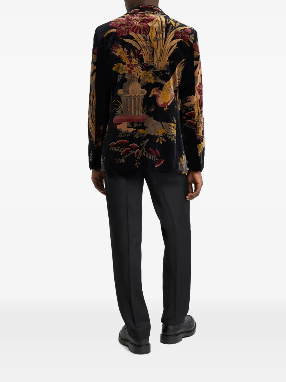 ETRO Katoenen fluwelen colbert met enkele rij knopen en bloemen- en dieren-print Zwart