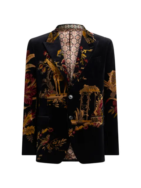 ETRO single-breasted cotton velvet jacket with placed flower and animal print