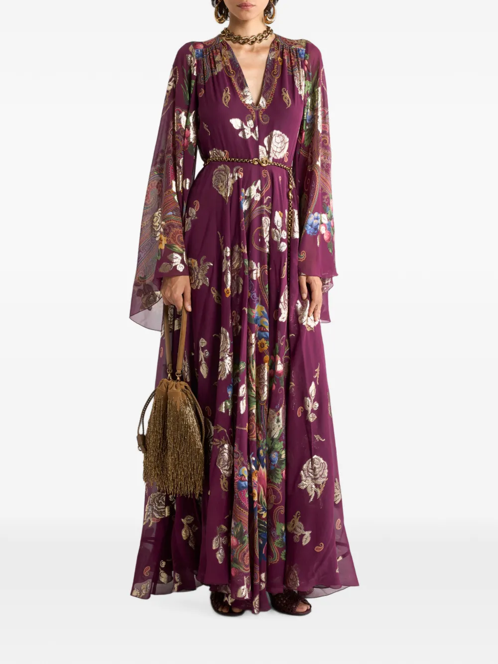 ETRO Zijden maxi-jurk met bloemen paisley-print Rood
