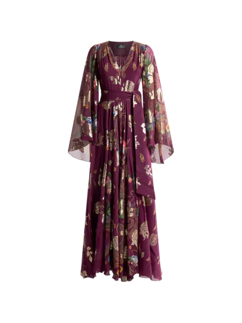 ETRO long silk dress with placed floral Paisley print