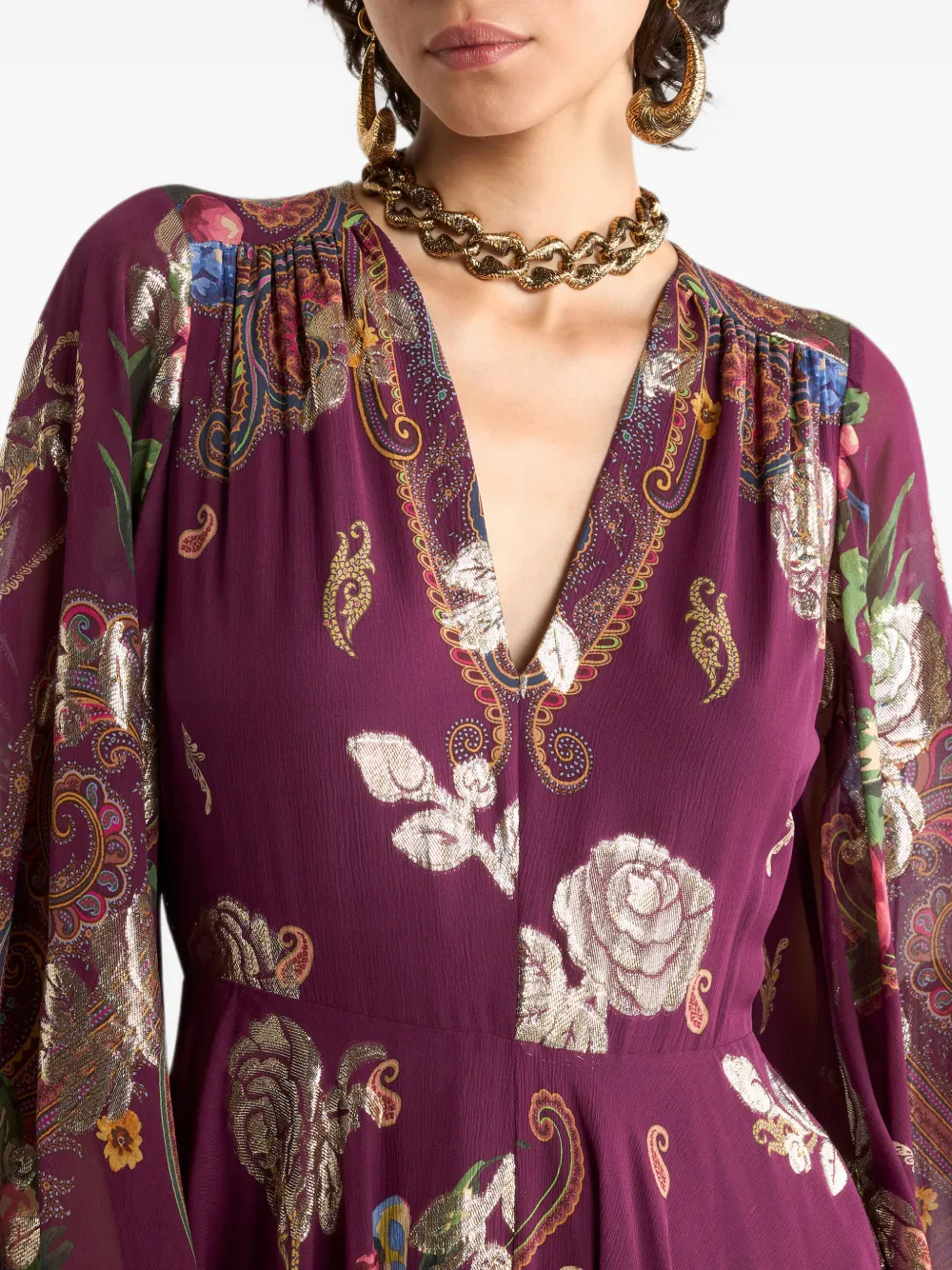 ETRO Zijden maxi-jurk met bloemen paisley-print Rood