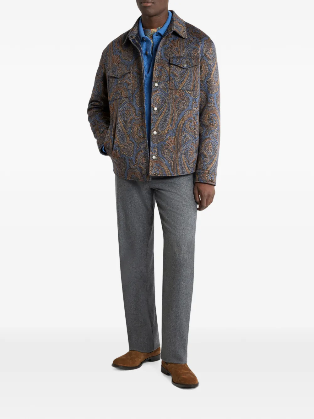 ETRO Jacquard shirtjack van katoenblend met Paisley-motief Blauw