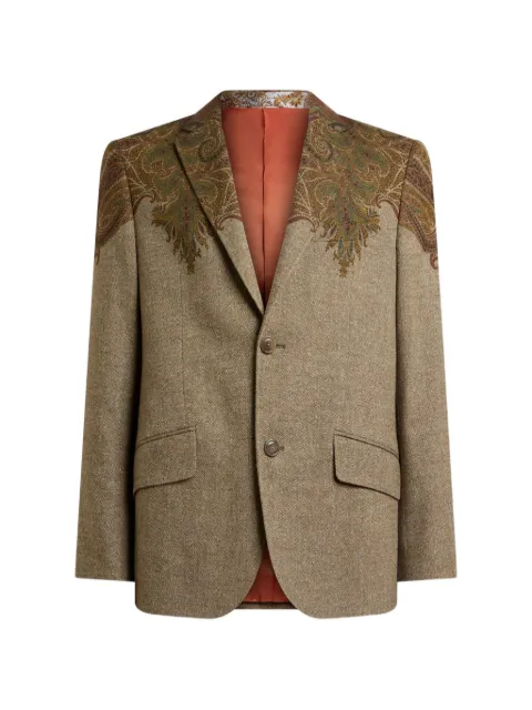 ETRO single-breasted wool-blend jacket with placed Paisley pochette print