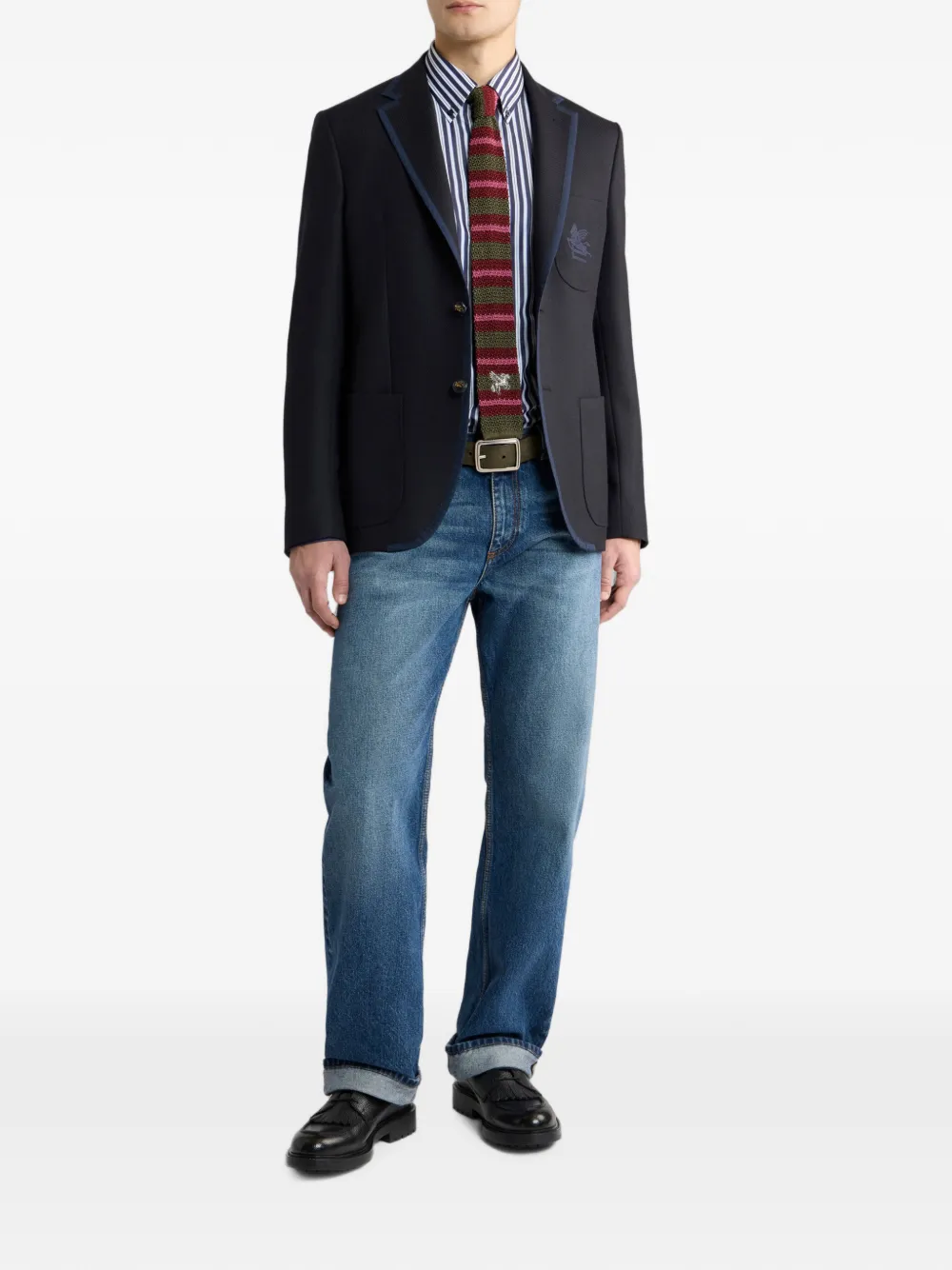 ETRO Wollen colbert met enkele rij knopen en Pegaso-logo Blauw