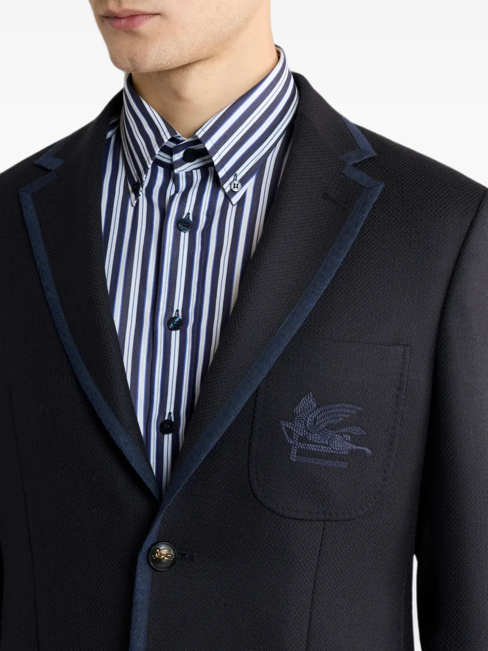 ETRO Wollen colbert met enkele rij knopen en Pegaso-logo Blauw