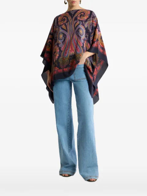 ETRO silk poncho top with Paisley degradé motif