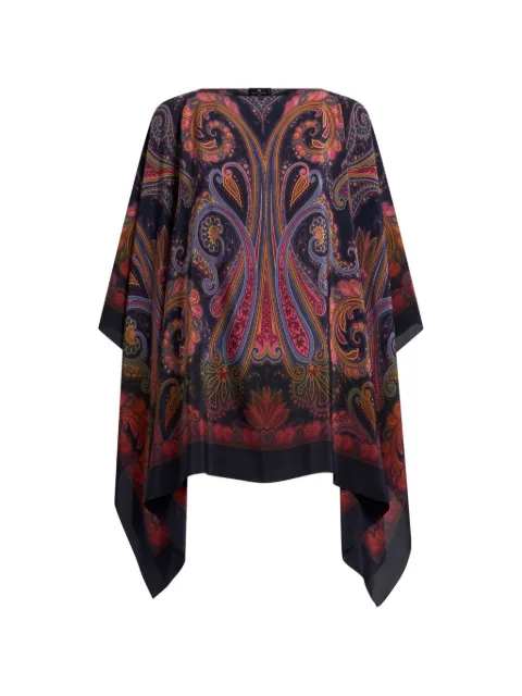 ETRO silk poncho top with Paisley degradé motif