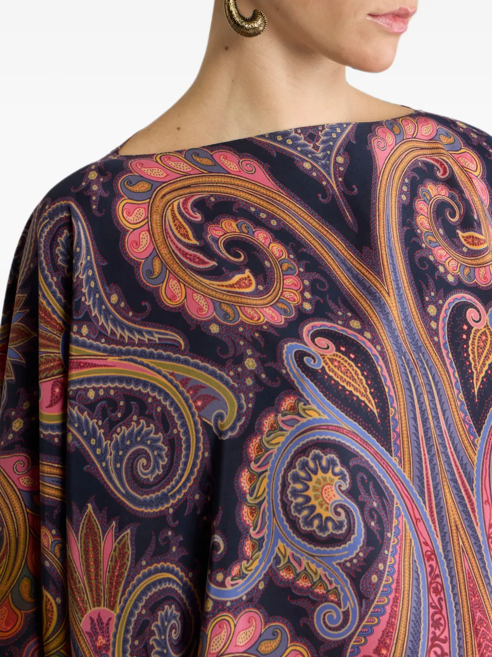 ETRO Zijden poncho top met Paisley degradé motief Blauw