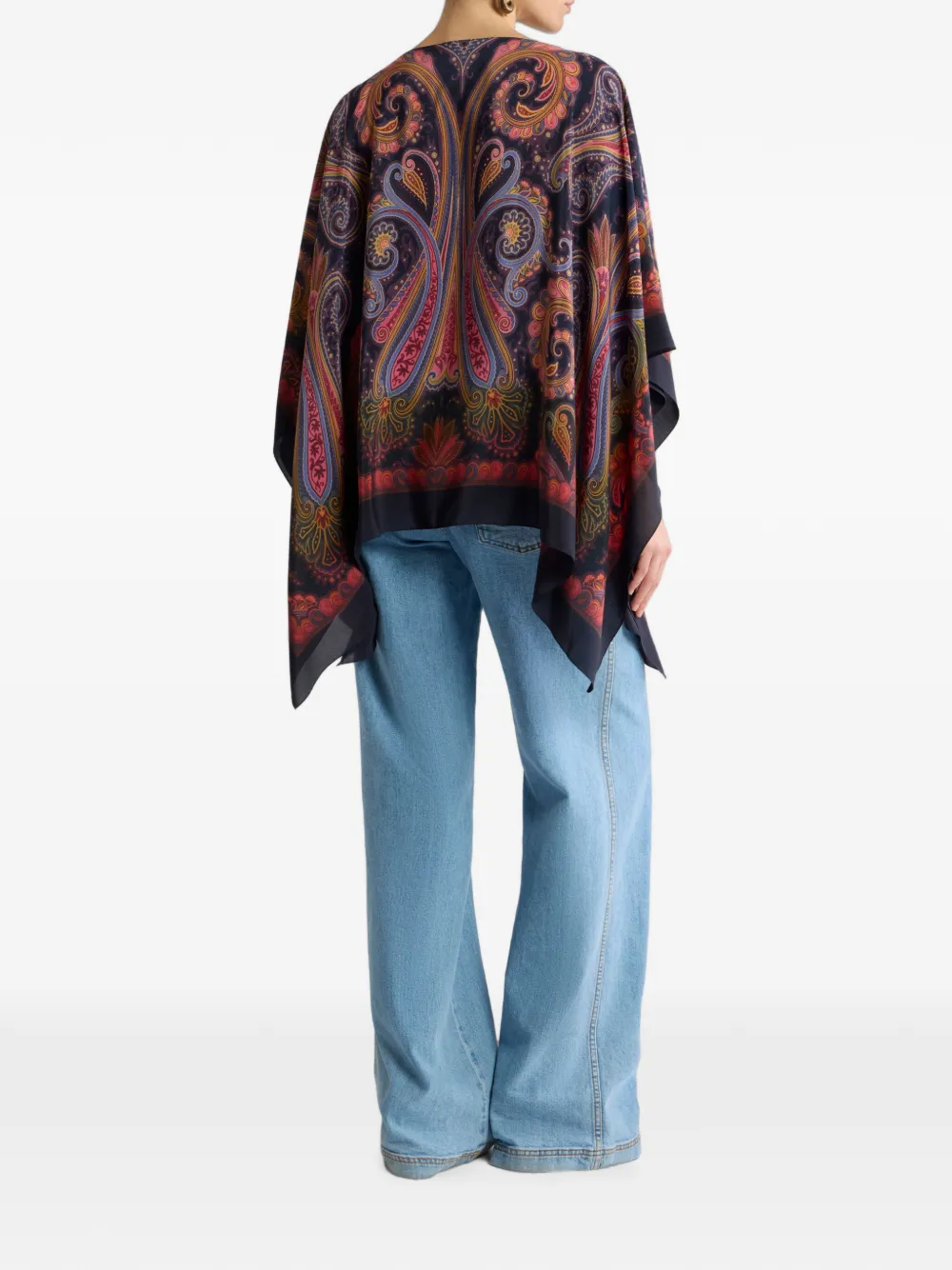 ETRO Zijden poncho top met Paisley degradé motief Blauw