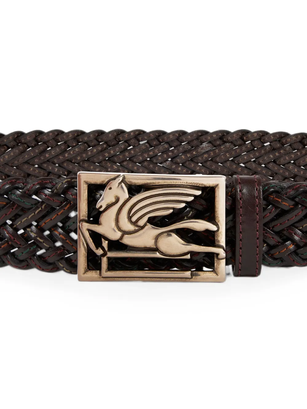 ETRO Geweven leren riem met Pegaso-gesp Bruin