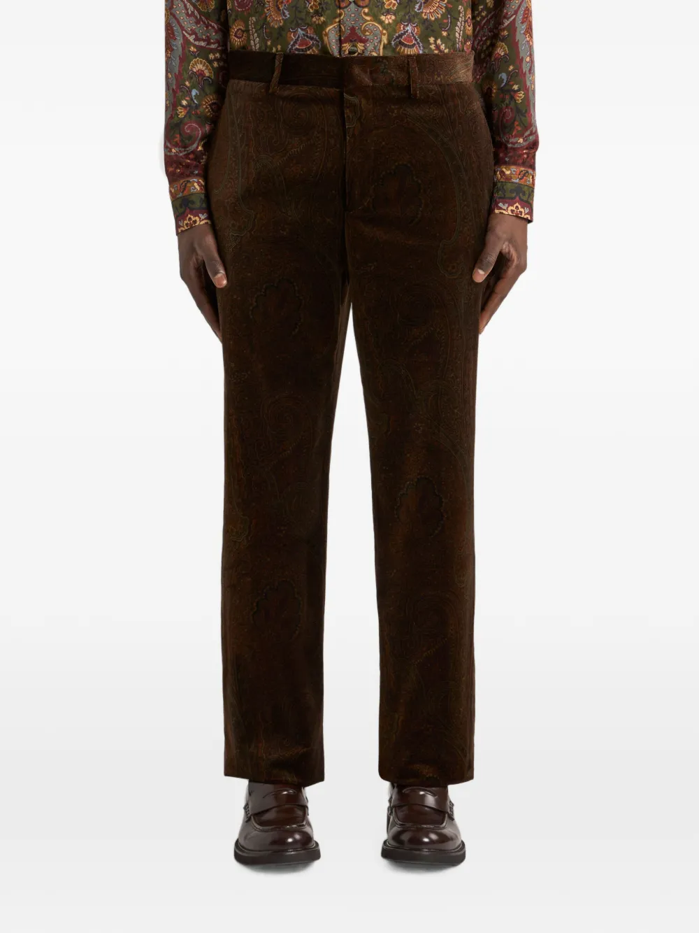 ETRO Katoenen fluwelen broek met Arnica-motief Bruin