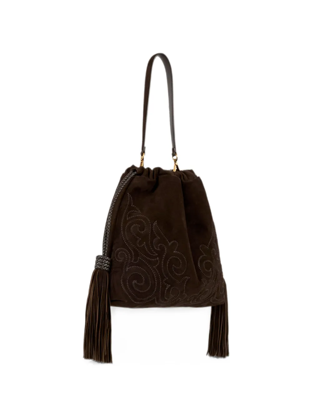 ETRO Medium Kalispera suède tas met patch en kwastjes Bruin
