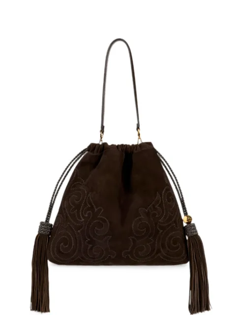 ETRO medium suede Kalispera bag with patch and tassels