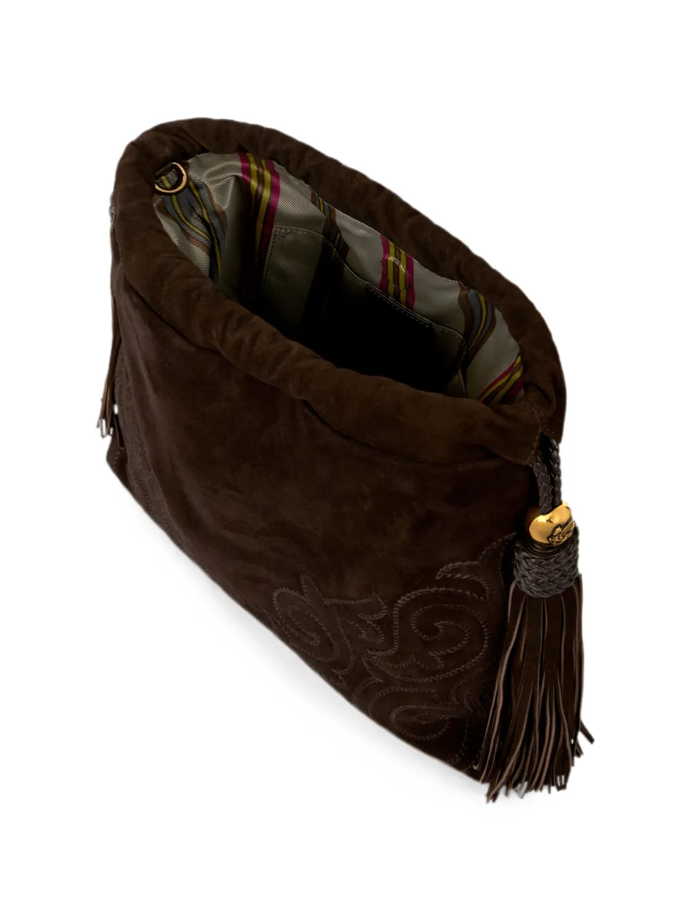 ETRO Medium Kalispera suède tas met patch en kwastjes Bruin