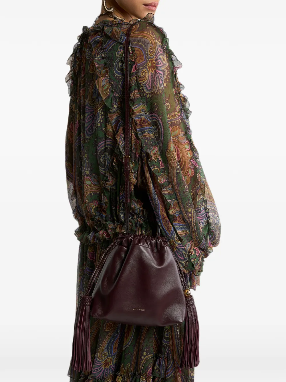 ETRO Kalispera leren mini-tas met kwastjes Paars