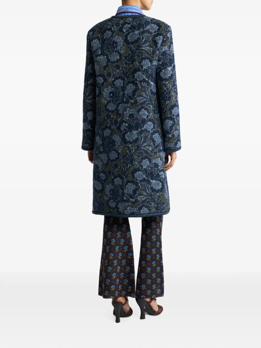 ETRO Jas van katoen-blend bouclé jacquard met bloemen-motief Blauw