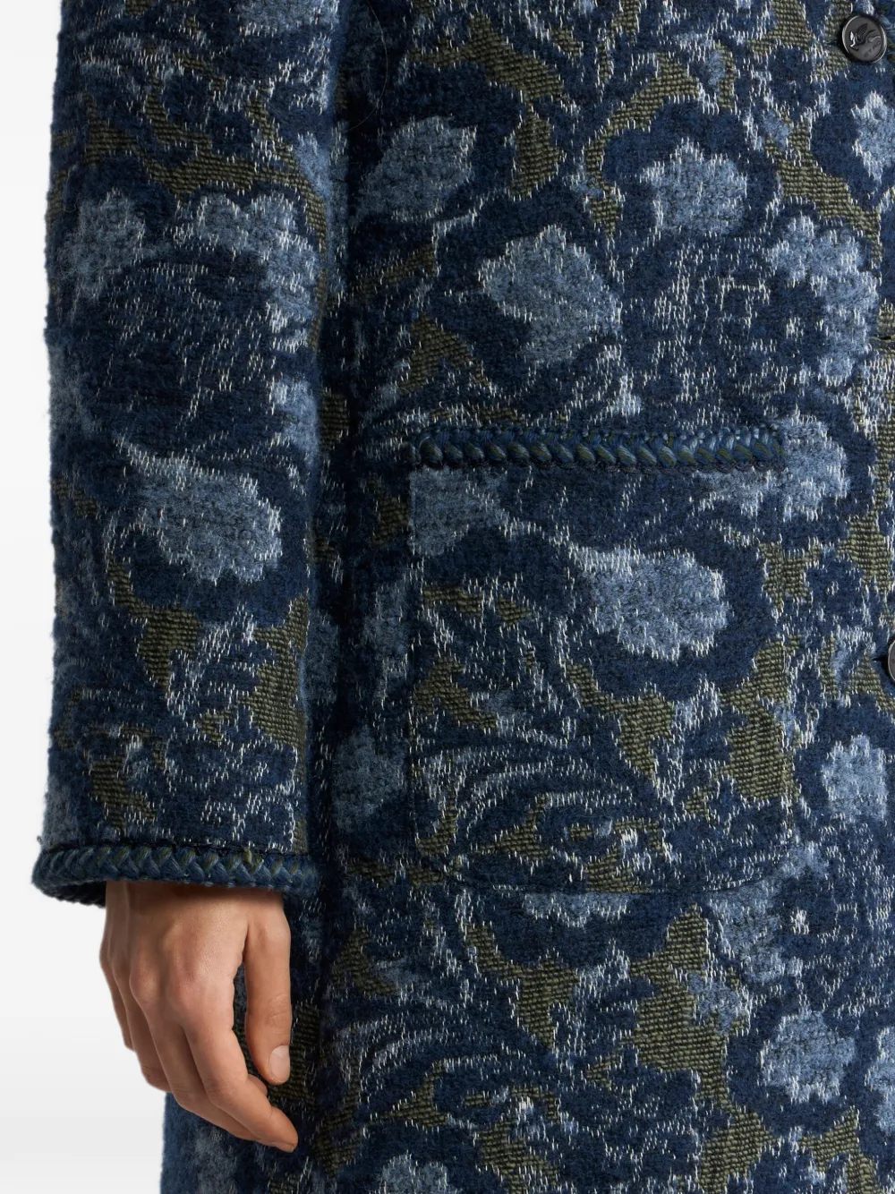 ETRO Jas van katoen-blend bouclé jacquard met bloemen-motief Blauw