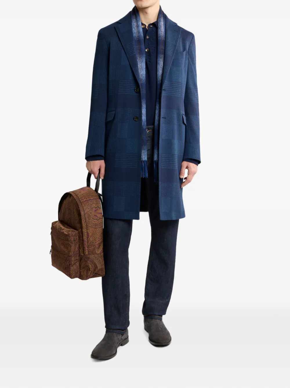 ETRO Katoenen en wollen jacquard geruite jas Blauw
