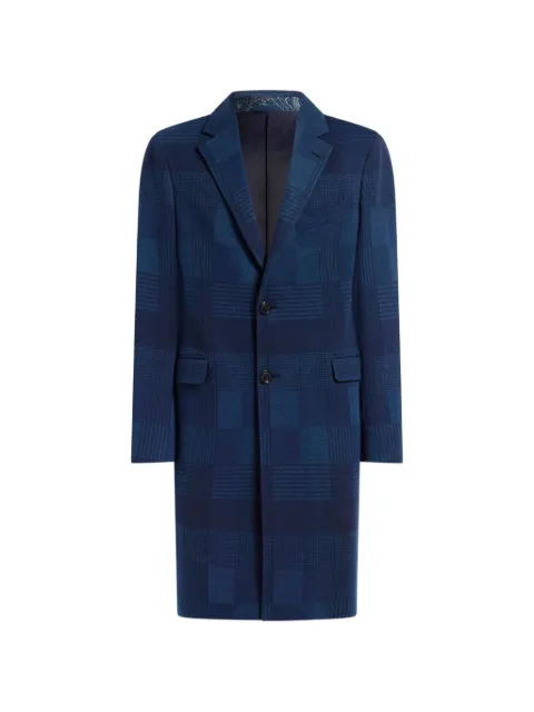 ETRO cotton and wool jacquard coat with check motif