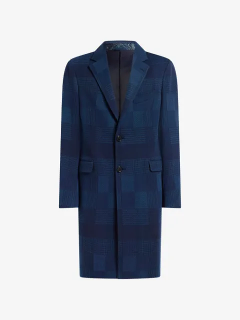 ETRO cotton and wool jacquard coat with check motif