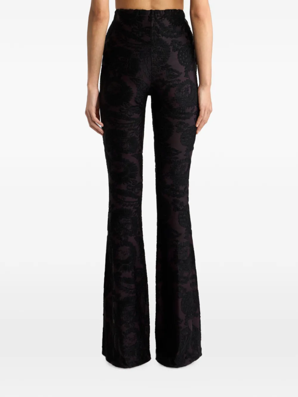 ETRO Flared broek in chenille jacquard met Paisley gebladerte motief Paars