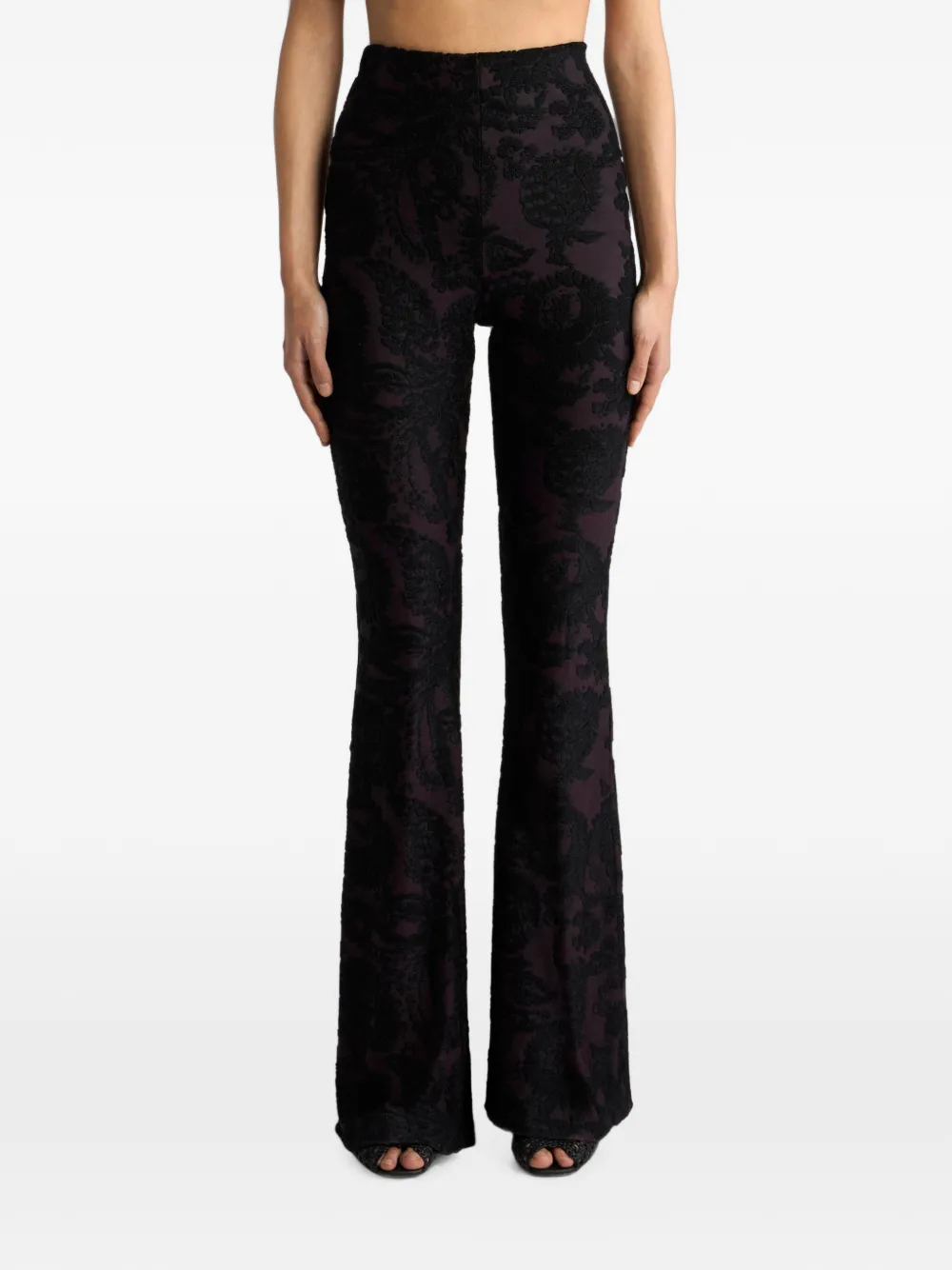ETRO Flared broek in chenille jacquard met Paisley gebladerte motief Paars