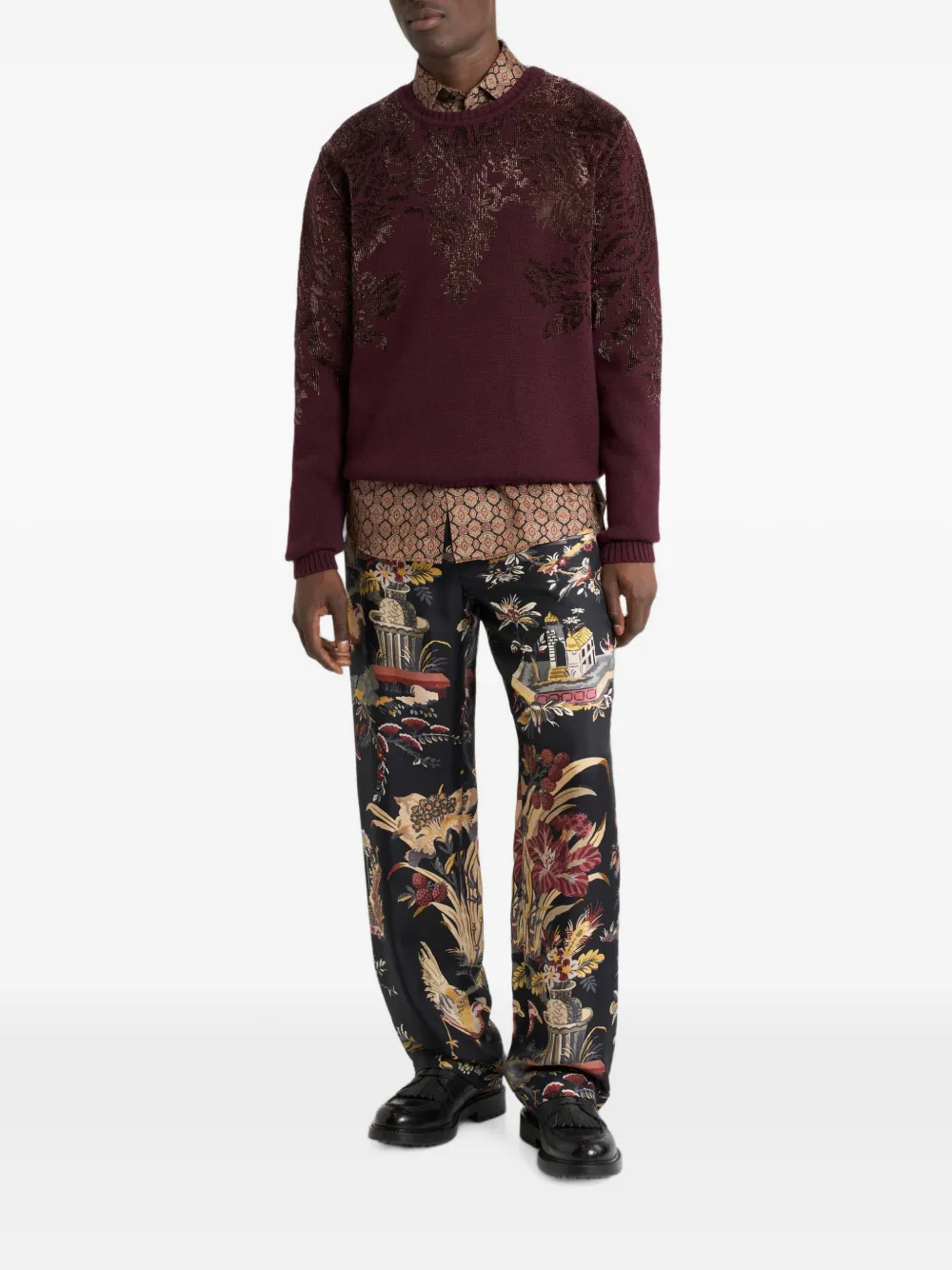 ETRO Zijden pyjama-stijl broek met bloem- en dier-motief Zwart