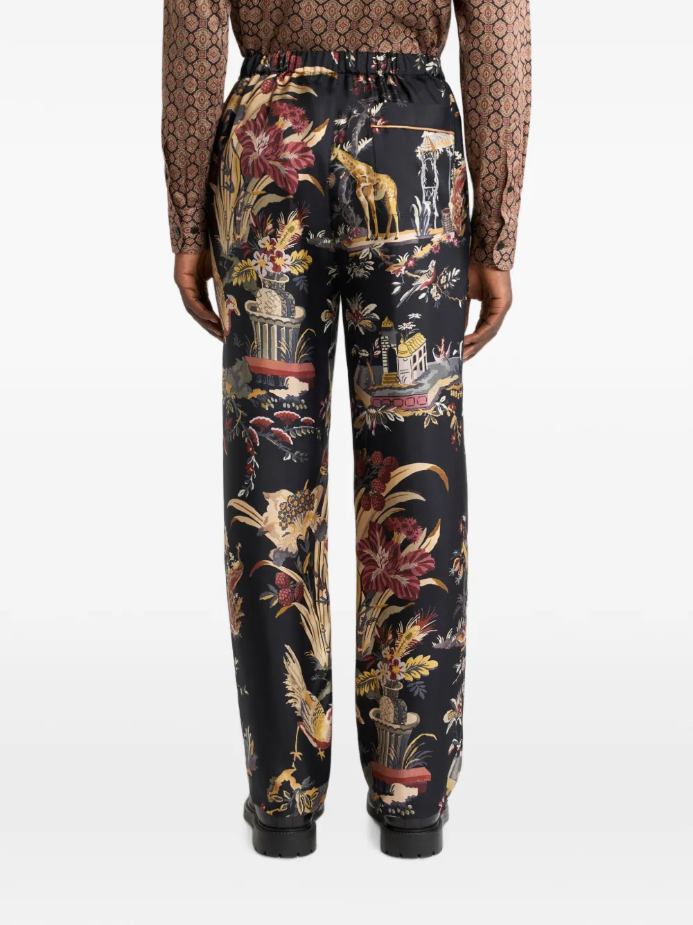 ETRO Zijden pyjama-stijl broek met bloem- en dier-motief Zwart