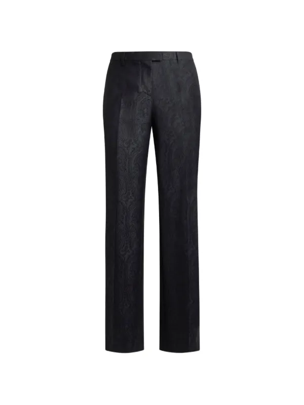 Etro Wool Jacquard Trousers with Arnica Motif in Black
