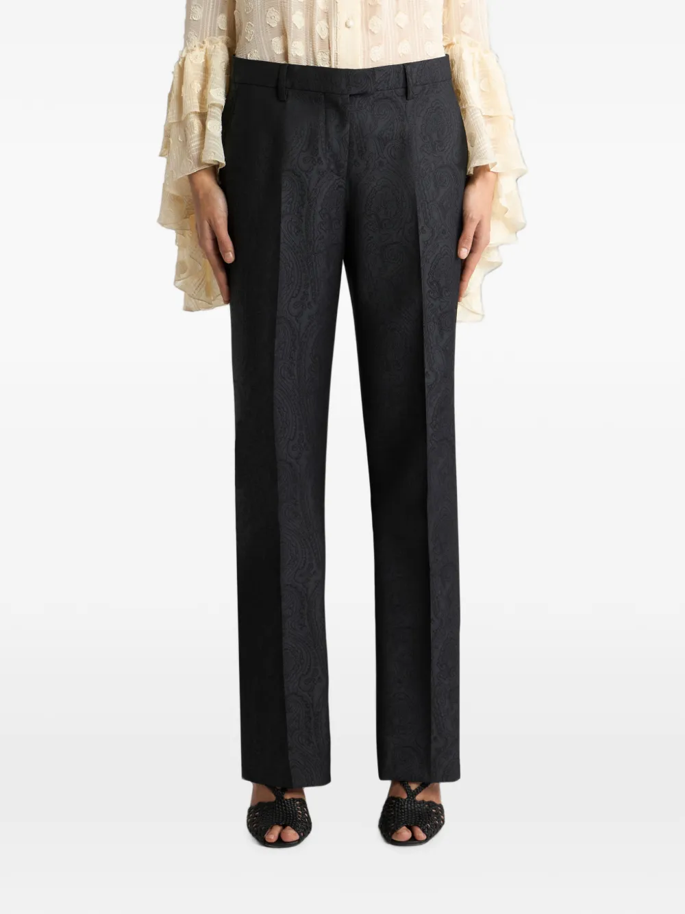 ETRO Wollen jacquard broek met Arnica-motief Zwart