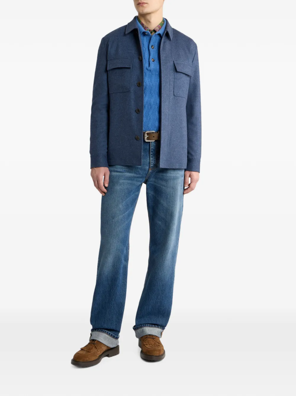 ETRO Wollen en linnen jack Blauw