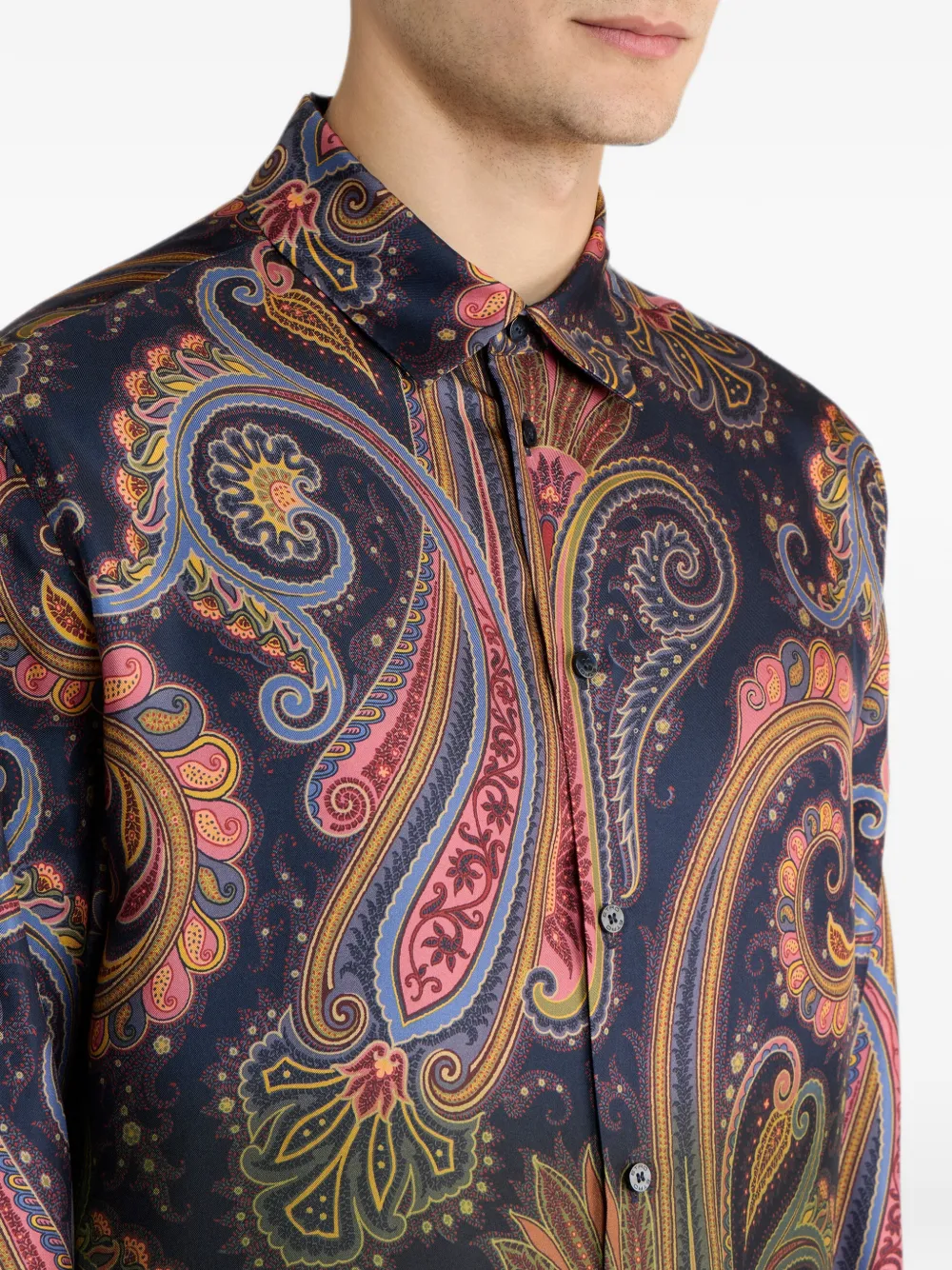 ETRO Zijde-twill overhemd met degradé Paisley-print Blauw