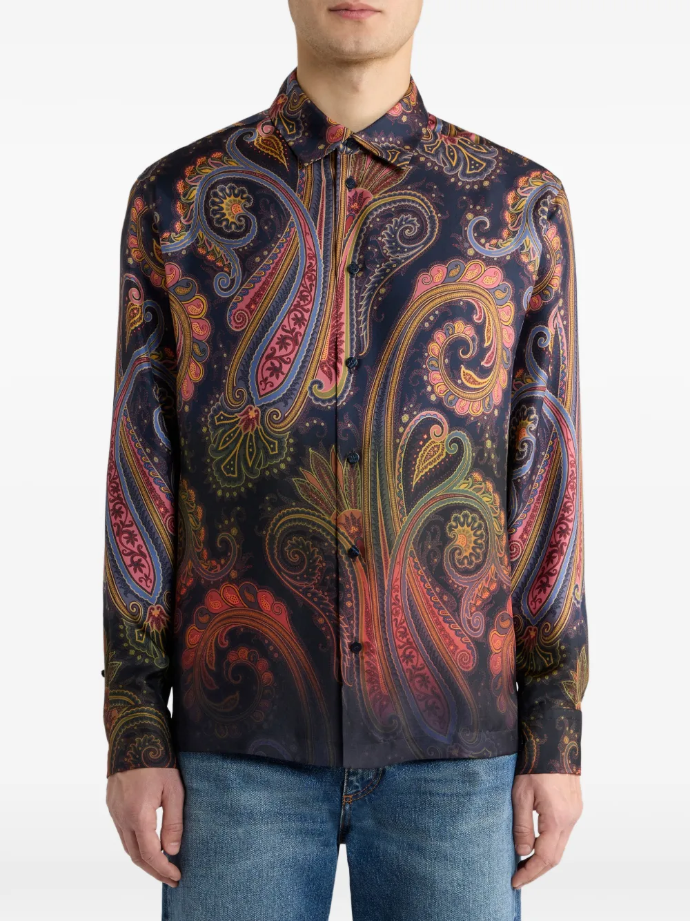 ETRO Zijde-twill overhemd met degradé Paisley-print Blauw