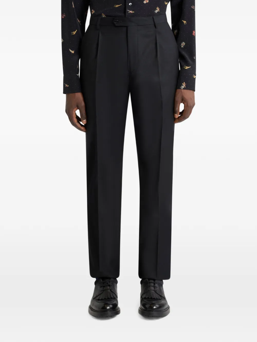 ETRO Wollen flanellen broek met vouwdetail Zwart