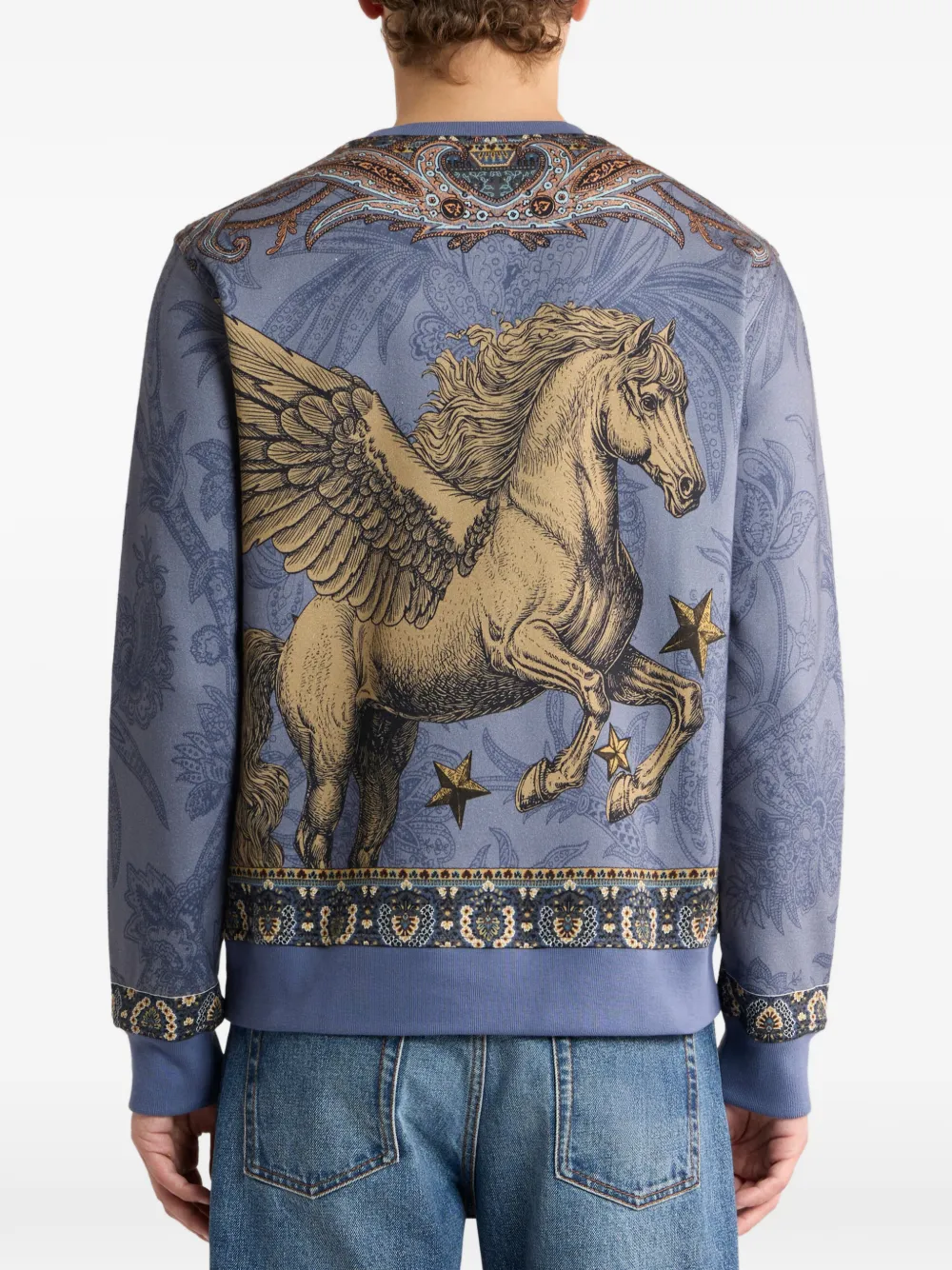ETRO Sweater van katoenblend met Pegaso-print Blauw