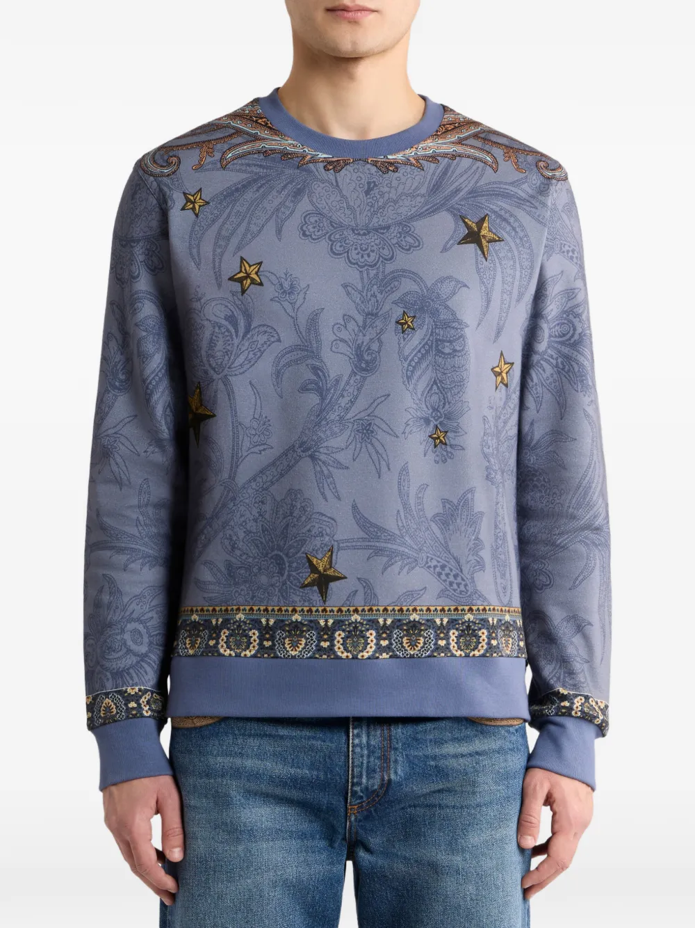 ETRO Sweater van katoenblend met Pegaso-print Blauw