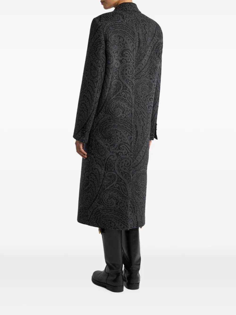 ETRO Jas van wolblend met dubbele rij knopen en paisley jacquard Grijs